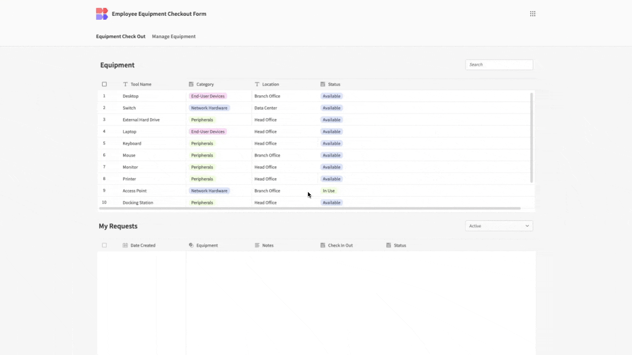 Employee Equipment Checkout Form Template | Budibase