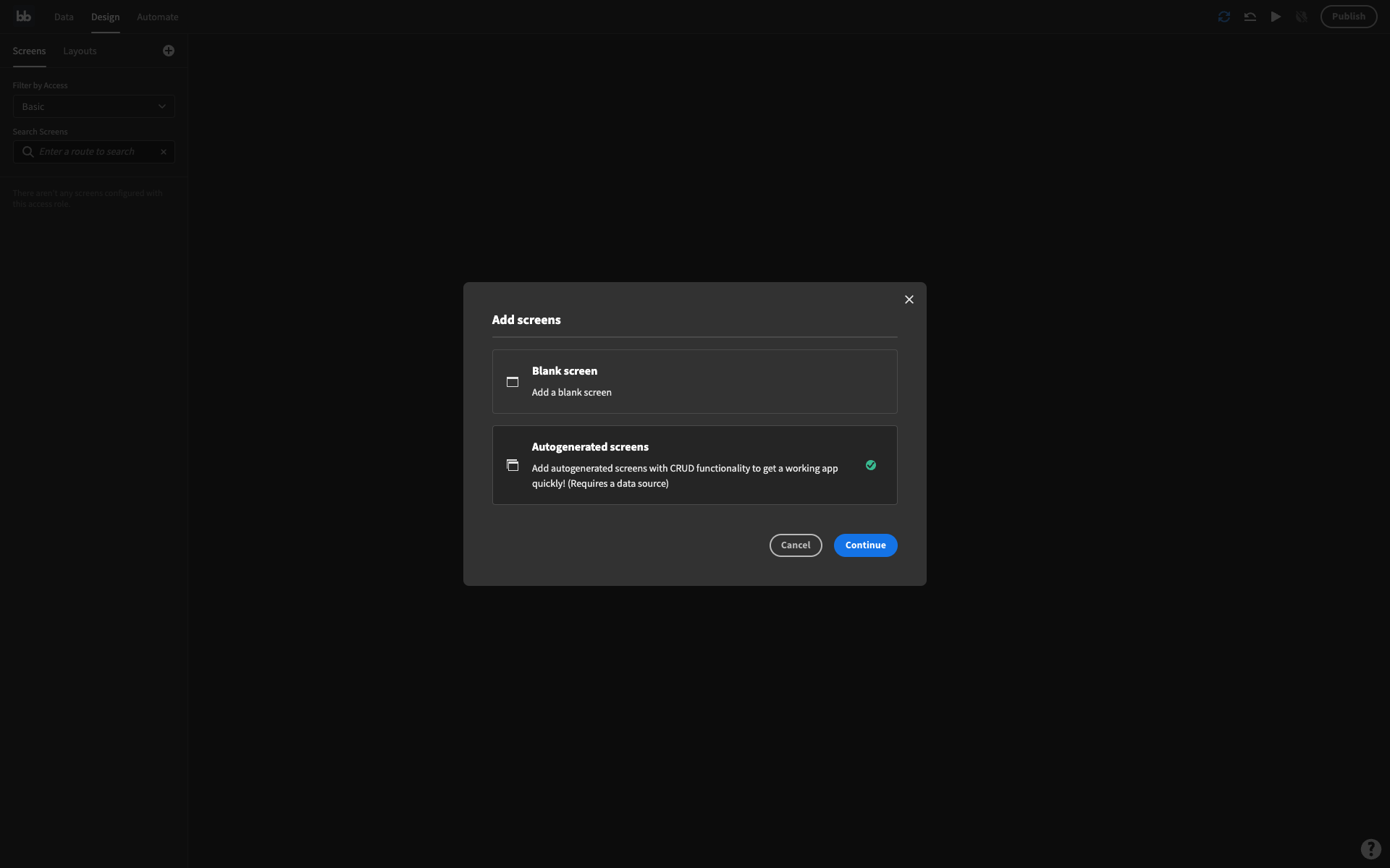Generate CRUD Screens Generate CRUD screens